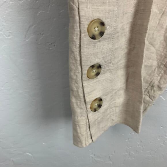 Chico's Linen Crop Wide Leg Pants Womens Size Large (2) Tan Elastic Button Hem - Picture 3 of 9